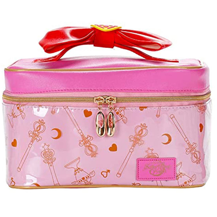 AngelReally Girl Makeup Bag Cosmetic PU Leather Makeup Bag Portable Travel Cosplay Makeup Bag Organizer Storage Bag Cart