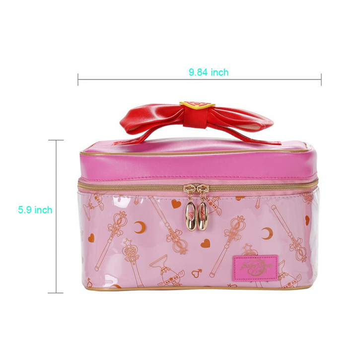 AngelReally Girl Makeup Bag Cosmetic PU Leather Makeup Bag Portable Travel Cosplay Makeup Bag Organizer Storage Bag Cart