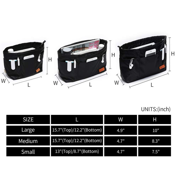 iN MultiPocket Travel Handbag Organizer Insert Large for Tote Bag Purse Liner Insert Organizer with Handles Large Black