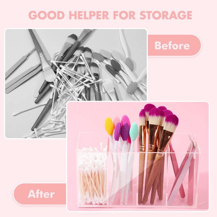 2 Pack 4 Compartment Acrylic Makeup Organizer with Lid Lash Cart Organizer for Lash Techs Bathroom Storage with 4 Tray E