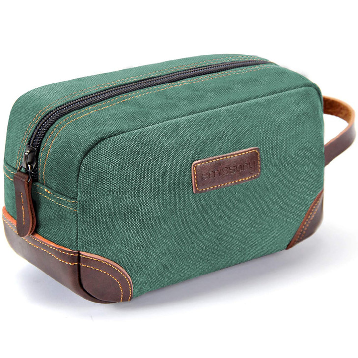 Emissary Mens Leather and Canvas Travel Toiletry Bag Dopp Kit Travel Bathroom Bag Shaving Kit Small Bags for Travel Acce