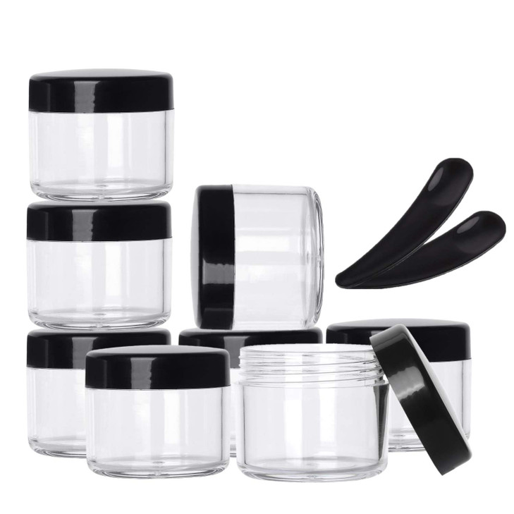 Refillable Cosmetic Sample Jars 100 Pack 20g 07oz Black Small Travel Containers with Lids 10 Mini Makeup Spatulas BPA Fr