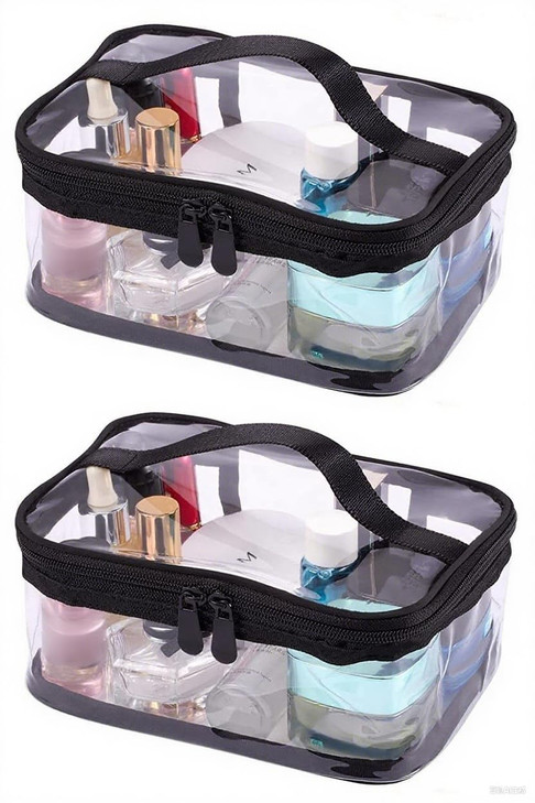Louise Maelys 2 Pieces Portable Clear Makeup Bag Zipper Waterproof Transparent Travel Storage Pouch Organizer Cosmetic T