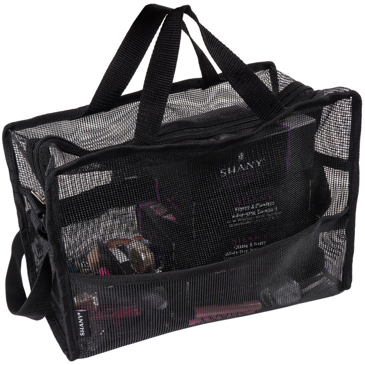 SHANY Collapsible Makeup Tools Travel Mesh Bag Large SeeThru Travel Tote with Shoulder Straps WaterResistant with Zipper