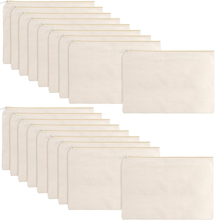 meekoo 16 Pack Blank Canvas Pouch Zipper Cosmetic Bag Bulk Plain Makeup Pouch Sublimation DIY Craft Multipurpose Travel