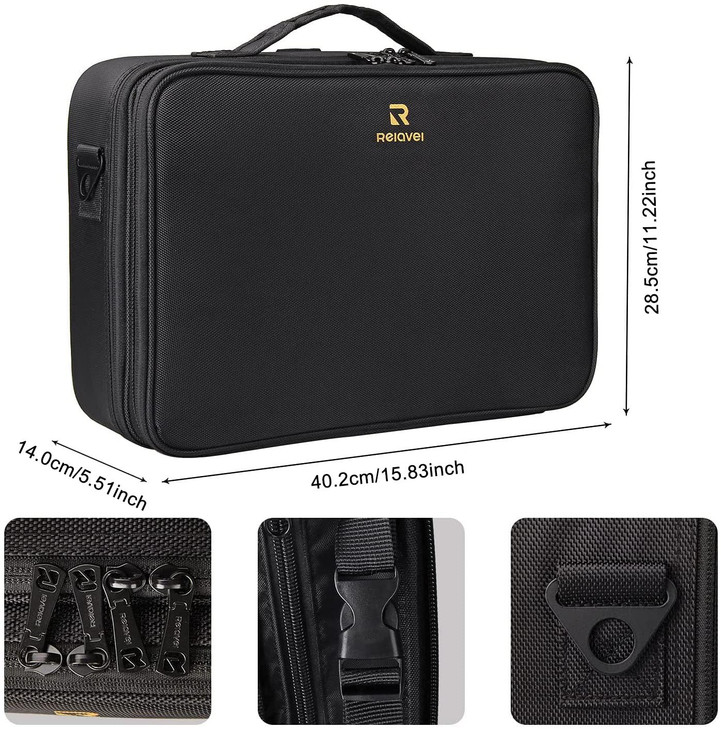 MONSTINA Large Makeup Case 3 Layers Makeup Bag Cosmetic Organizer Brush Bag Barber Train Case Makeup Artist Box for Hair