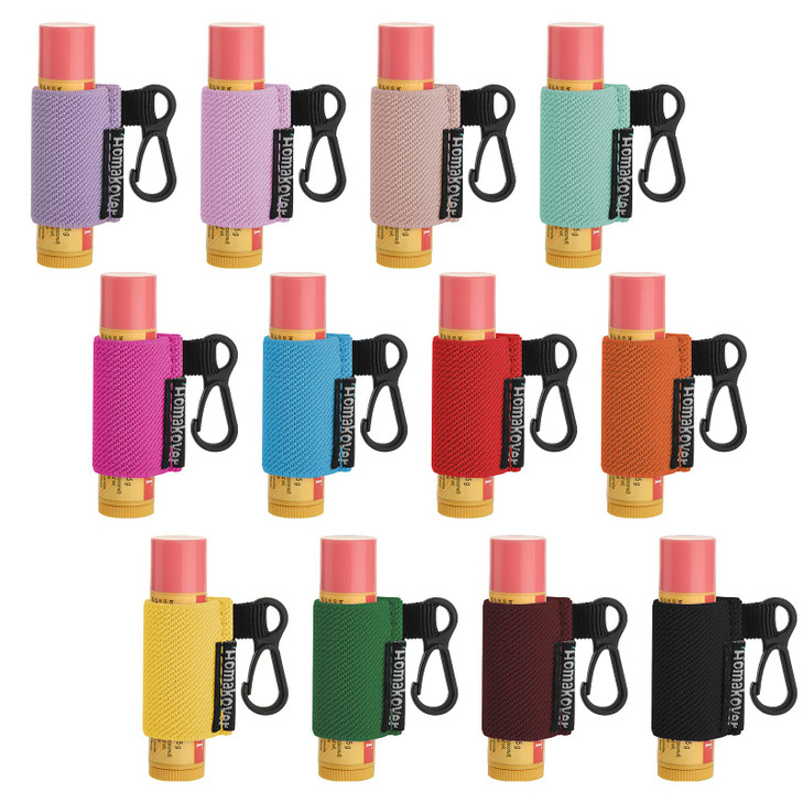 Homakover 12 Pack Compact ClipOn Lipstick Holder Keychain in 12 ColorsLip Balm Sleeves with Clip Fits Most Standard Lip