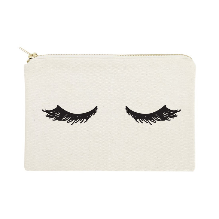 The Cotton Canvas Co Closed Eyelashes Cosmetic Bag and Travel Make Up Pouch