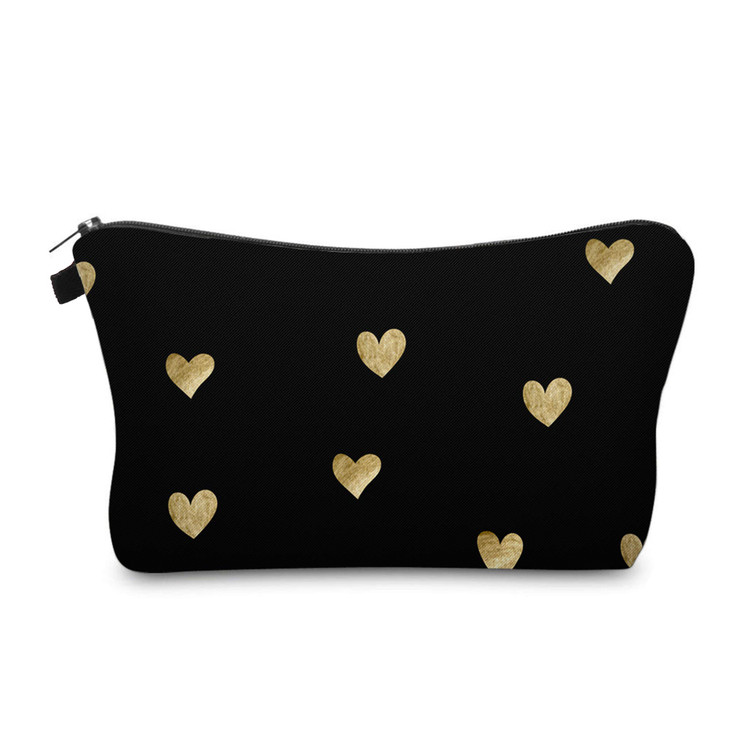 Aiphamy Cute Travel Makeup Bag Cosmetic Bag Small Pouch Gift for Women Brushed Gold Heart