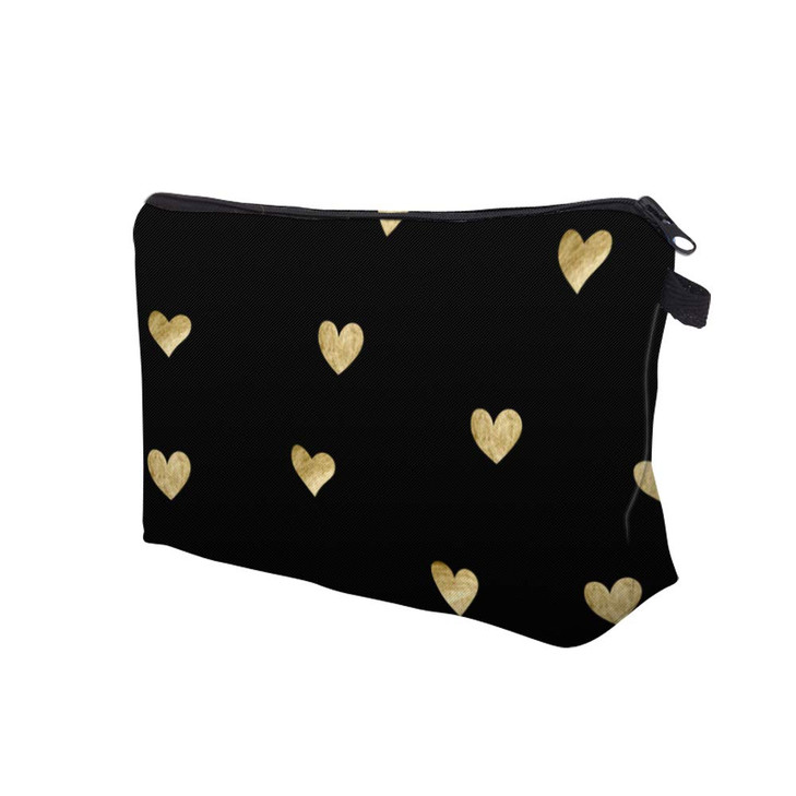 Aiphamy Cute Travel Makeup Bag Cosmetic Bag Small Pouch Gift for Women Brushed Gold Heart