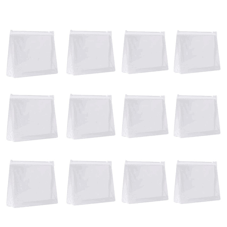 JIAKAI 12pcs Mini Small PVC Transparent Plastic Cosmetic Organizer Bag Pouch With Zipper Closure for Vacation Travel Bat