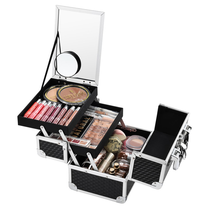 Joligrace Makeup Box Cosmetic Train Case Portable Makeup Organizer Case with Mirror 2 Tray Make up Storage Case for Nail