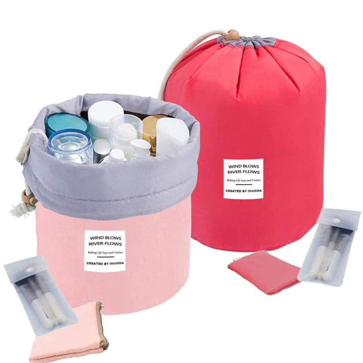 INVODA Drawstring Cosmetic Bag 2PCS Travel Makeup Bag for Women Toiletry Bag Portable Drawstring Make up Organizer Bag f