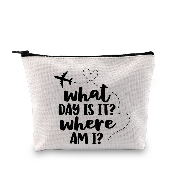G2TUP Flight Attendant Gift What Day Is It Where Am I Makeup Bag Stewardess Aviation Cosmetic Bag Travel Bag for Steward