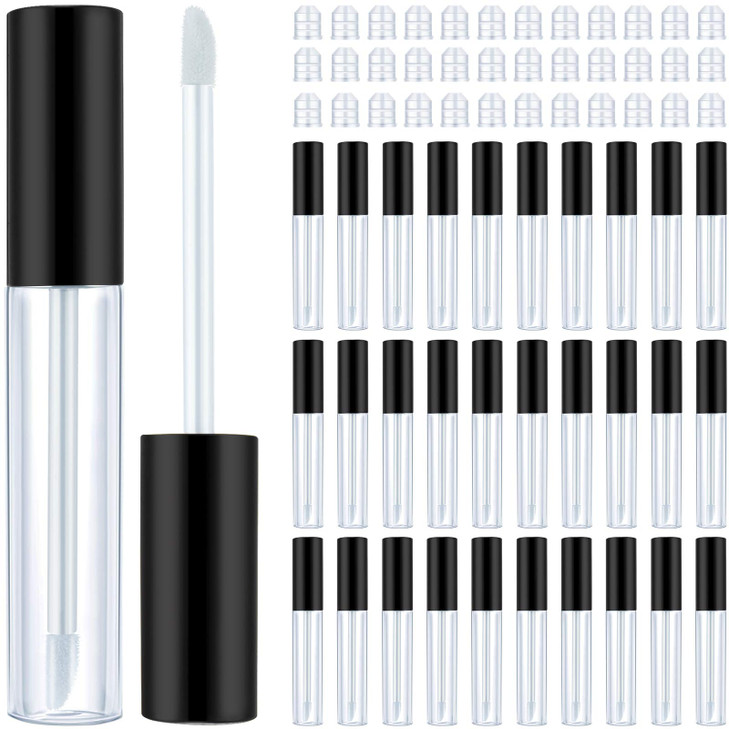 Patelai 50 Pack 10 ml Empty Lip Gloss Tube Containers Clear Refillable Lip Balm Bottles Plastic Lipstick Tubes with Rubb