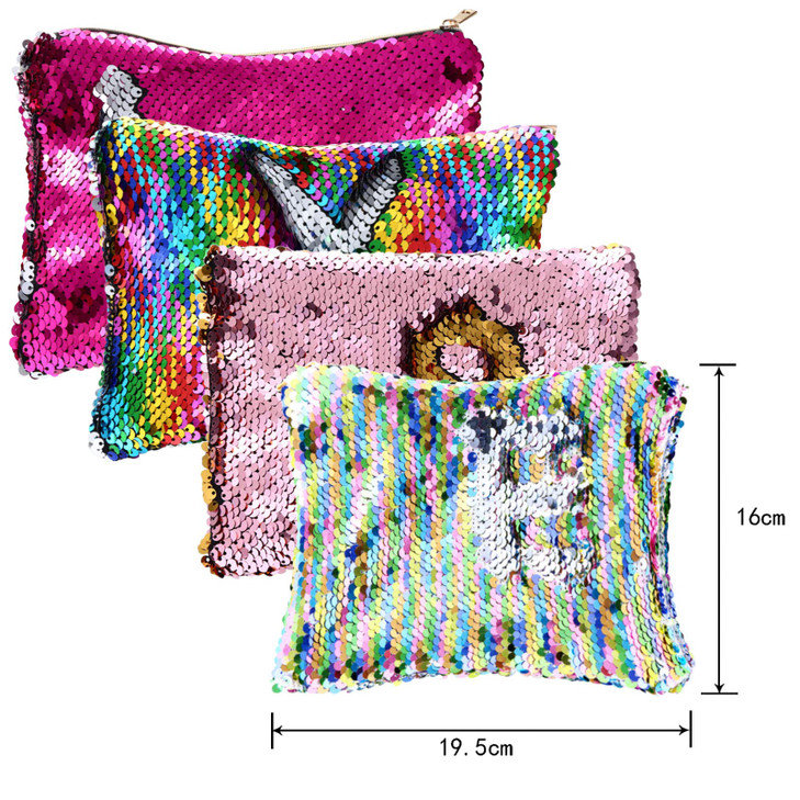 Tatuo 4 Pcs Sequin Makeup Bag Christmas Glitter Sequin Purse Rainbow Iridescent Make up Bag Small Reversible Cosmetics P