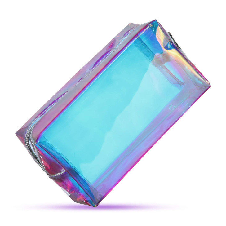 Boao 2 Pcs Clear Iridescent Holographic Makeup Bag Glitter Travel Cosmetic Pouches Toiletry Bag with Zipper Toiletry Org
