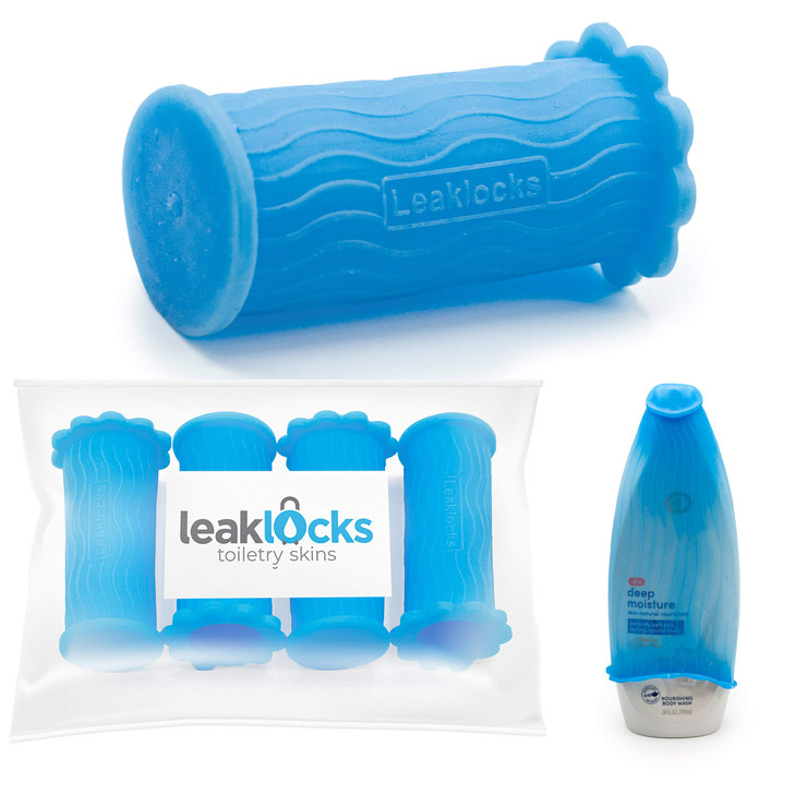 LeakLocks Toiletry Skins Elastic Sleeve for Leak Proofing Travel Container in Luggage For Standard and Travel Sized Toil