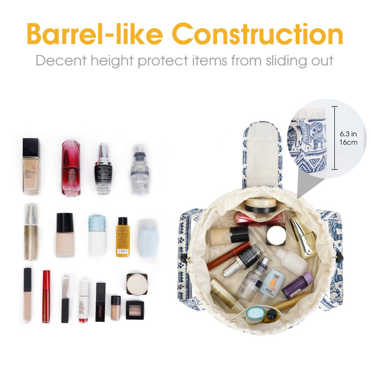 Narwey Barrel Drawstring Makeup Bag Large Cosmetic Bag Make up Bags Toiletry Bag Travel Bags for Toiletries Organizer fo