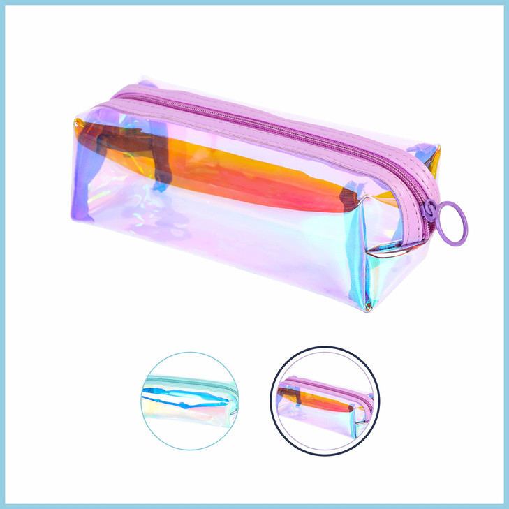EzPacking Holographic Clear Makeup PouchCute Iridescent Cosmetic OrganizerSparkly Glittery Womens Toiletries HolderTrans