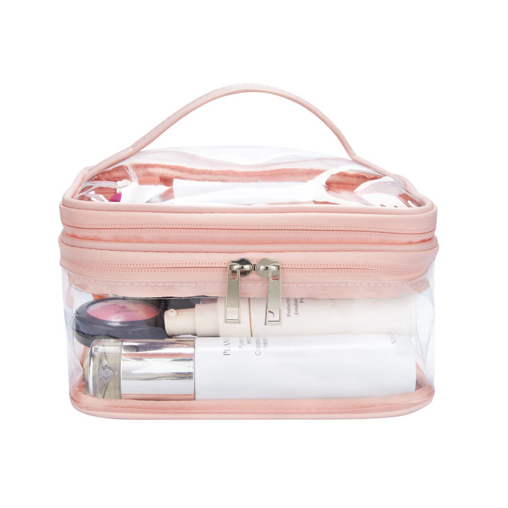 Double Layer Clear Cosmetic Bag Makeup Bag Waterproof Travel Toiletry Bag Transparent PVC Hair Nail Accessories Pouch Be
