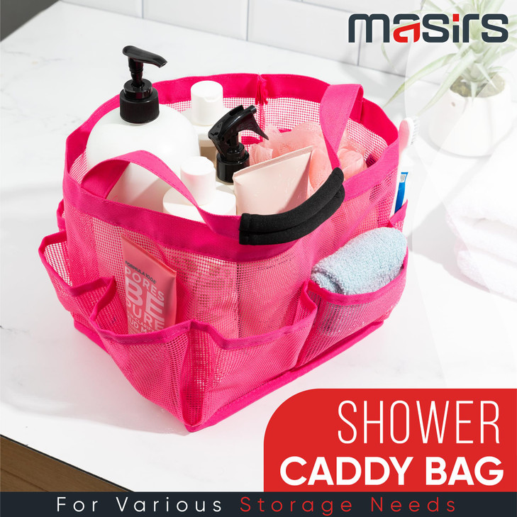 Masirs Shower Caddy Mesh 9 Pocket Portable Bathroom Organizer Tote for Travel Gym Dorm Collapsible Small Shower Caddy Ba