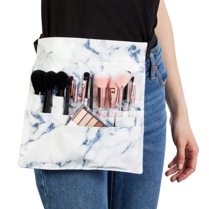 Glamlily Makeup Brush Belt with 22 Pockets Design for Tools Accessories PU Leather Cosmetic Apron Portable Compact Brush