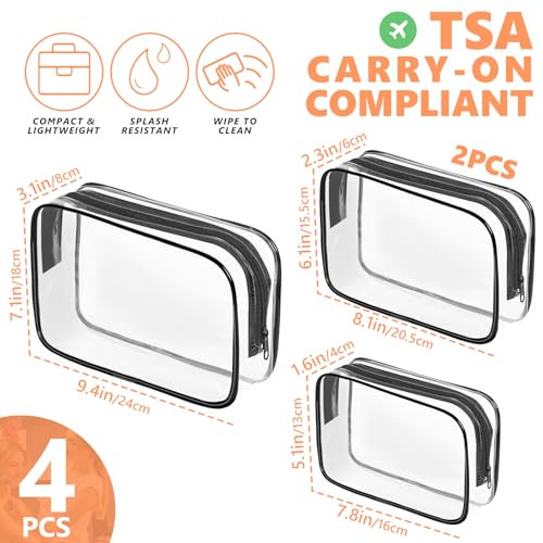 AURUZA Clear Makeup BagPortable Travel Toiletry Bags with Zipper TSA Approved Clear Organizer Bags PVC Cosmetic Pouch fo