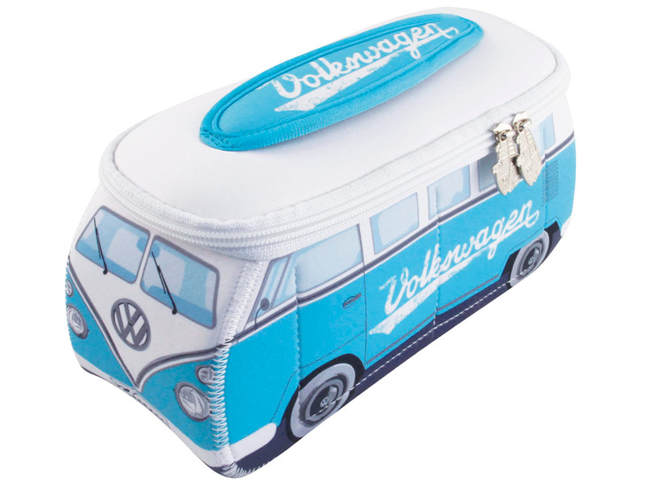 BRISA VW Collection Volkswagen Neoprene Universal Makeup Cosmetics Toiletry Travel Pharmacy Bag in T1 Bus Design Turquoi