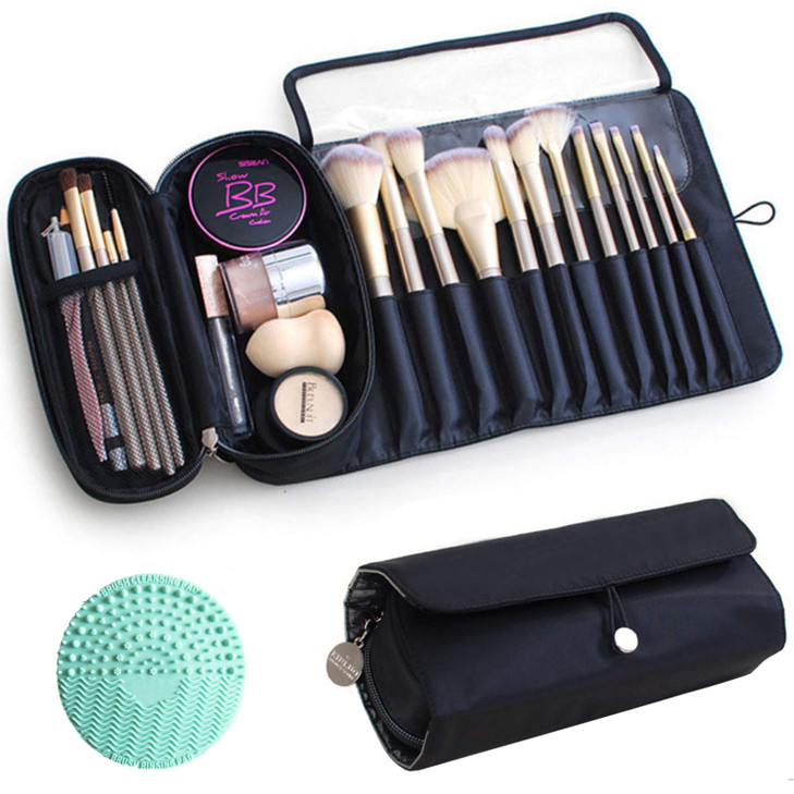 Warmstore Makeup Brush Bag Travel Makeup Brush Case Makeup Brush Holder Organizer Cosmetic Bag Portable Roll Up Brush St