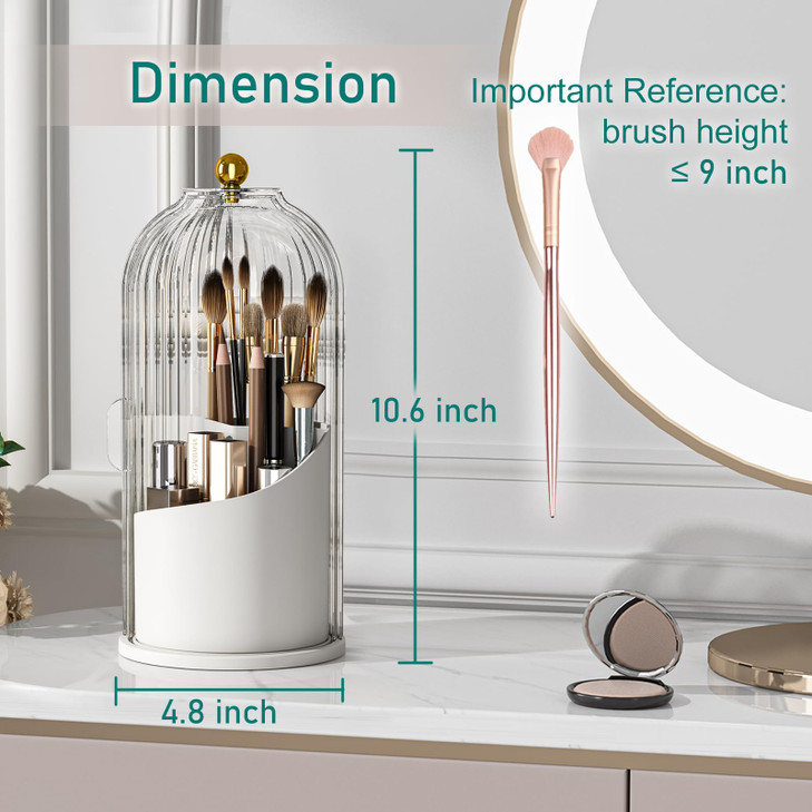GAXmi Makeup Brush Holder with Lid Cosmetic Tools Organizer 360 Rotating Waterproof Dustproof Beauty Brushes Storage for