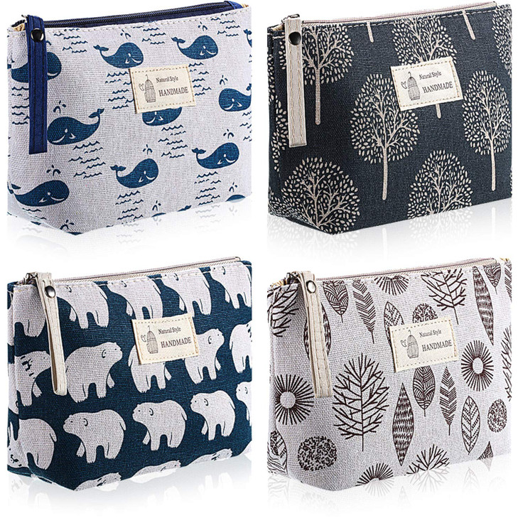 Boao 4 Pieces Canvas Makeup Bags Set Small Cosmetic Pouches for Purse with Zipper Multi Functional Toiletry Travel Case