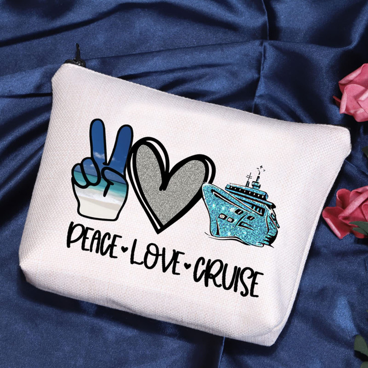 POFULL Cruise Travel Gift Cruise Lover Gift Peace Love Cruise Cosmetic Bag Summer Vacation Gift PEACE LOVE CRUISE bag
