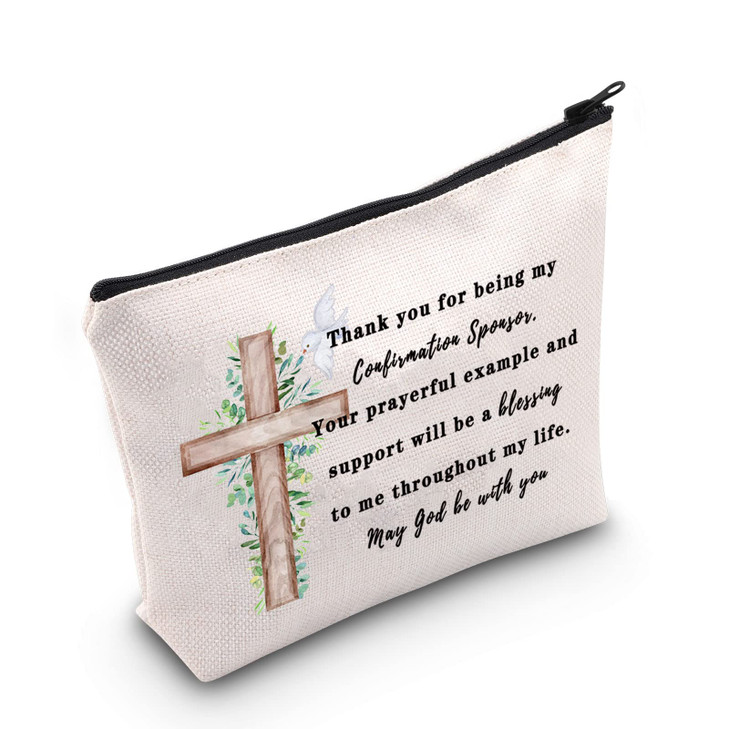 POFULL Confirmation Sponsor Gift Sponsor Appreciation Gift Religious Sponsor Makeup Bag Pouch Accessories Confirmation S