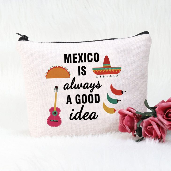 POFULL Mexico Bachelorette Party Gift Mexico Vacation Birthday Gift Mexico Is Always A Good Idea Zipper Makeup Bags Trav