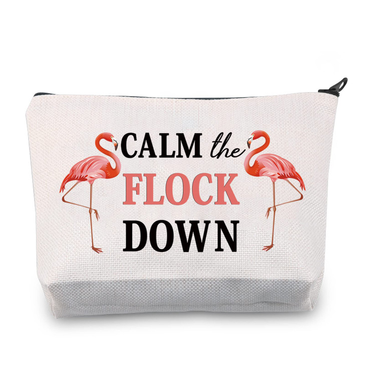 LEVLO Funny Flamingo Gift Calm The Flock Down Flamingo Cosmetic Bag Fun Flamingo Party Gift Flamingo Lover Gift CALM THE