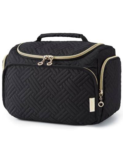 BAGSMART Travel Toiletry Bag Large Wideopen Travel Bag for Toiletries Makeup Cosmetic Travel Bag with Handle BlackL