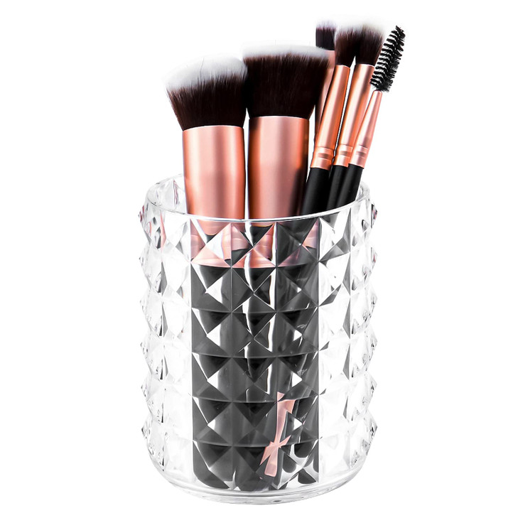 Funtygy Acrylic Makeup Brush Holder Organizer Clear Pencil Pen Holder Crystal Cosmetics Brushes Cup Storage Solution Rou