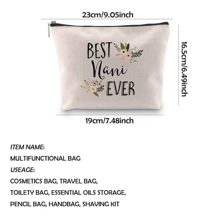 WCGXKO Best Nani Ever Grandma Gift Nani Gift Zipper Makeup Bags Travel Waterproof Toiletry Bag Accessories BEST Nani