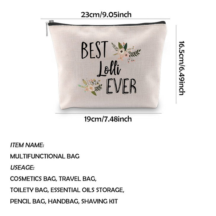 WCGXKO Best Lolli Ever Grandma Gift Lolli Gift Zipper Makeup Bags Travel Waterproof Toiletry Bag Accessories BEST Lolli