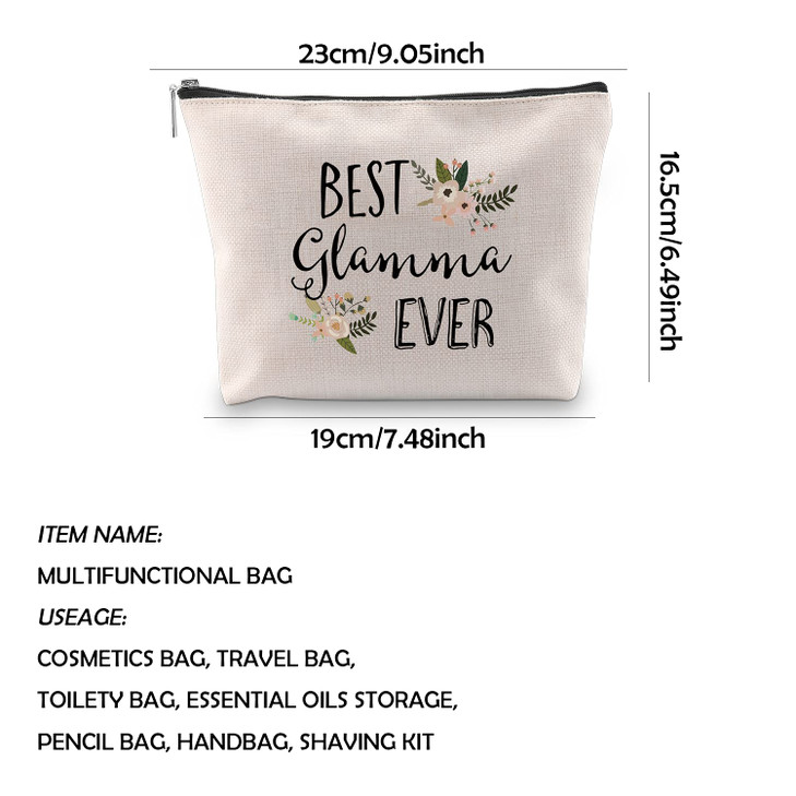 WCGXKO Best Glamma Ever Grandma Gift Glamma Gift Zipper Makeup Bags Travel Waterproof Toiletry Bag Accessories BEST Glam