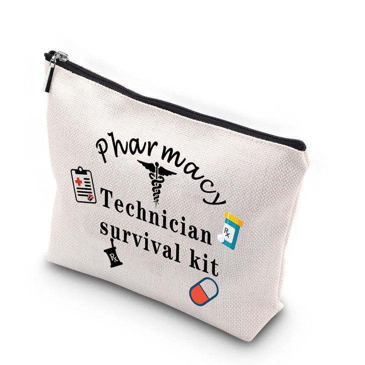 WCGXKO Pharmacy Technician Survival Kit Funny Zipper Pouch Makeup Bag Gift for Pharmacy Tech Pharmacist RX Gift Pharmacy