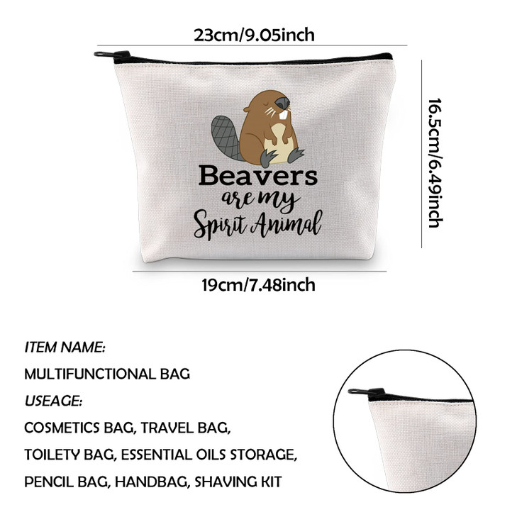 WCGXKO Beaver Lover Gift Beavers Are My Spirit Animal Zipper Pouch Makeup Bag Spirit Animal Beavers