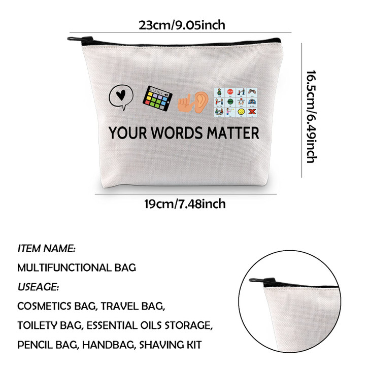 WCGXKO Speech Therapist Gift Your Words Matter Speech Therapy Student Graduation Zipper Pouch Makeup Bag Your Words Matt