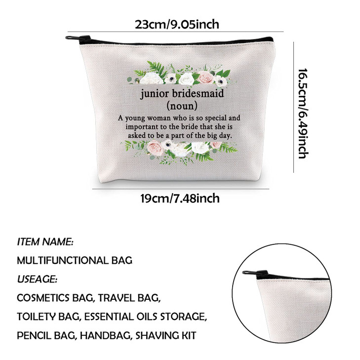 WCGXKO Junior Bridesmaid Gift Maid of Honor Proposal Gift Wedding Day Zipper Pouch Makeup Bag For Bridesmaid Junior Brid
