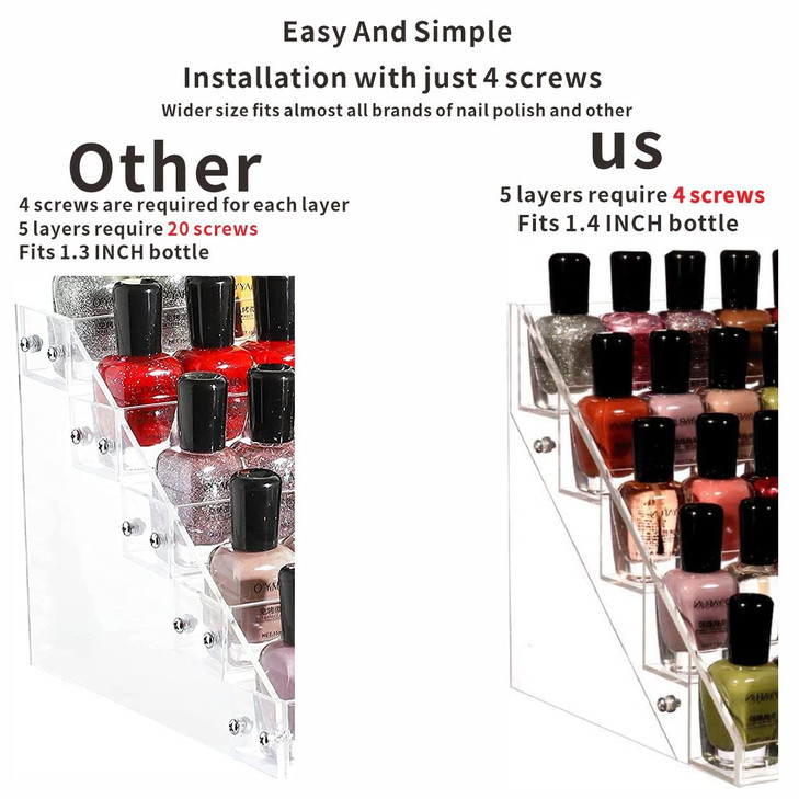 Cq acrylic Nail Polish Holder Organizer Clear Acrylic Nail Polish Tray Fingernail Polish Display case 5 layers 72 Bottle