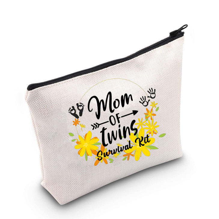 MEIKIUP Twins Mama Gifts Mom Of Twins Makeup Bag Mommy To Be Gifts New Mom Travel Zipper Mom of Twins Sur vival KitMom o