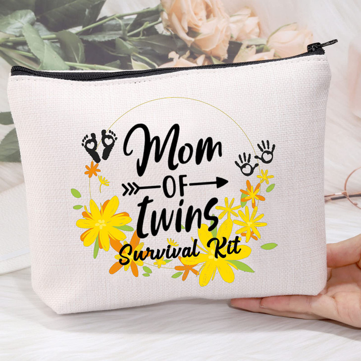 MEIKIUP Twins Mama Gifts Mom Of Twins Makeup Bag Mommy To Be Gifts New Mom Travel Zipper Mom of Twins Sur vival KitMom o