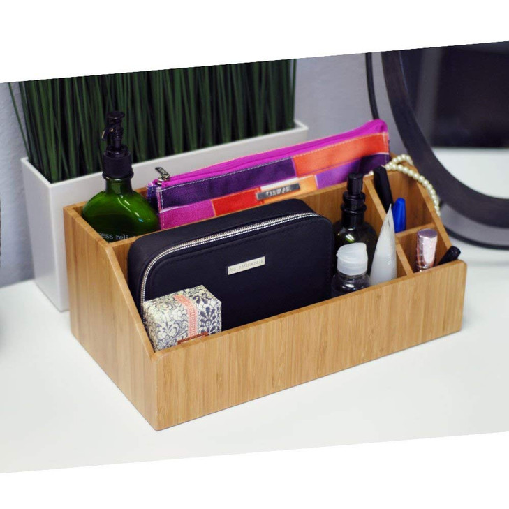 MobileVision Bamboo Make Up Organizer Cosmetic Holder Storage on Vanity Counter or Bathroom Multiple Compartments