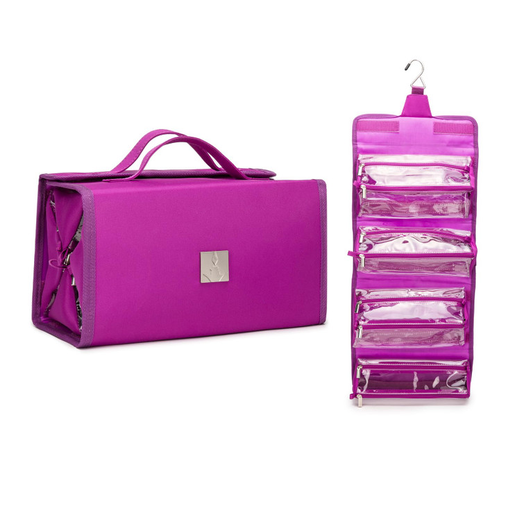 ROYALFAIR Roll Up Makeup Bag Travel Toiletry Bag for Women with 4 Clear TSA Approved Pouches Hanging Travel Organizer Fo